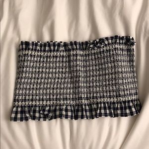 NWOT gingham navy blue and white bandeau top